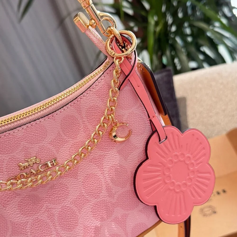 Coach Teri Shoulder Bag Signature Canvas With Charms Gold/Powder Pink CEA20 NWT